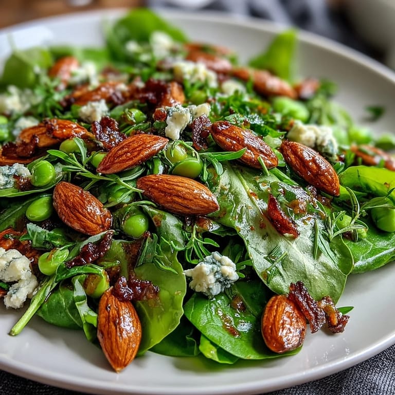 Fresh Spring Green Salad with Honey Mustard and Almonds, a colorful mix of seasonal vegetables and herbs, topped with golden toasted almonds.
