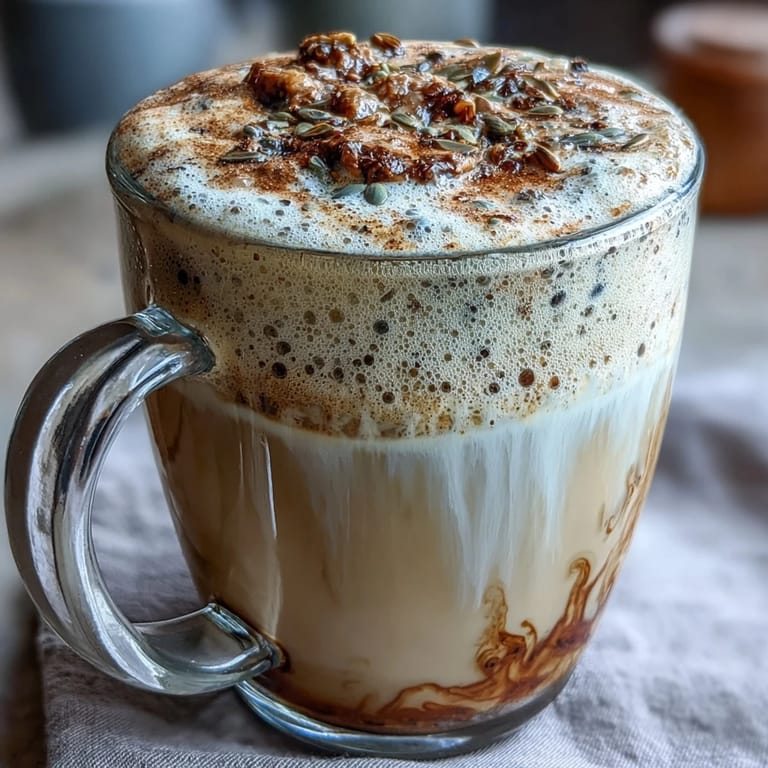 This vegan dandelion tea latte features roasted dandelion root steeped to perfection, blended with frothy oat milk and a hint of vanilla.