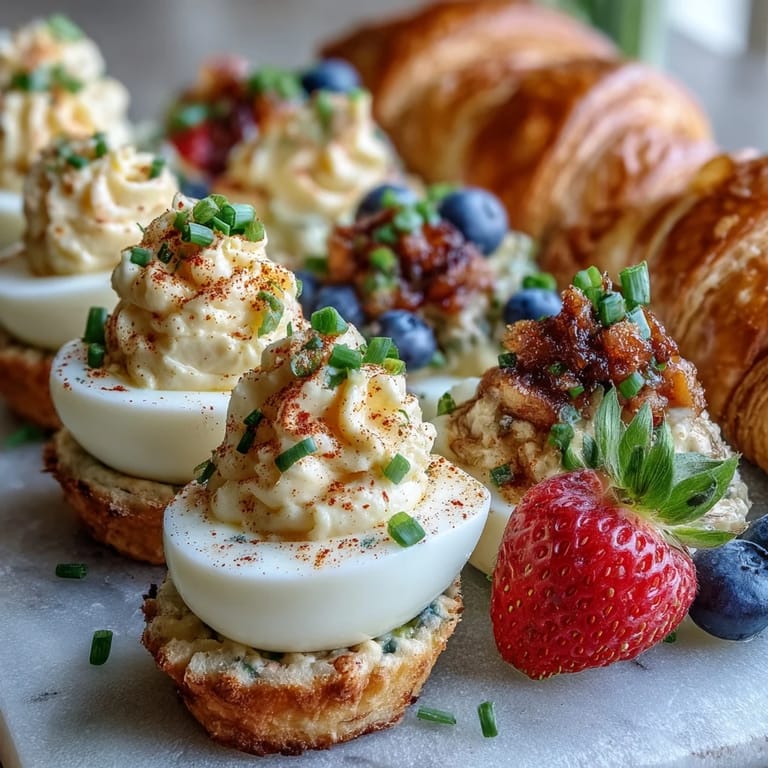 Deviled Eggs, Fruit, and Pastries Brunch Board - This vibrant Easter brunch board features creamy deviled eggs, fresh berries and citrus, and buttery pastries, perfect for a crowd-pleasing morning meal.