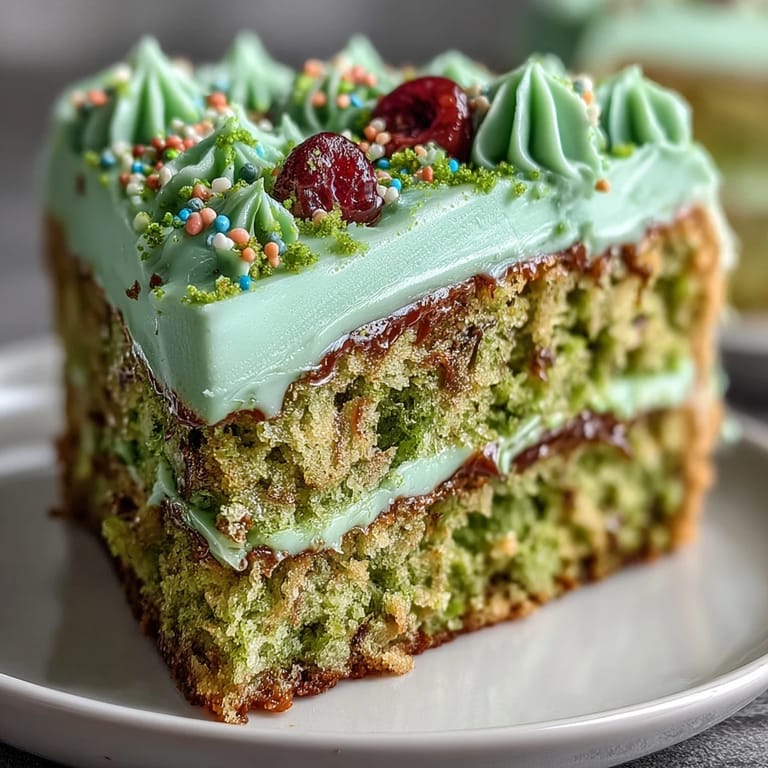 Delicious smash cake style mini matcha birthday cake with green hues and frosting swirls.