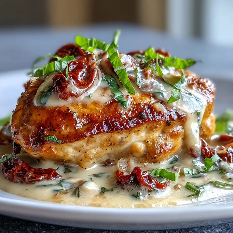 Decadent Marry Me Chicken skillet meal with juicy chicken, sun-dried tomatoes, and a velvety Parmesan cream sauce.