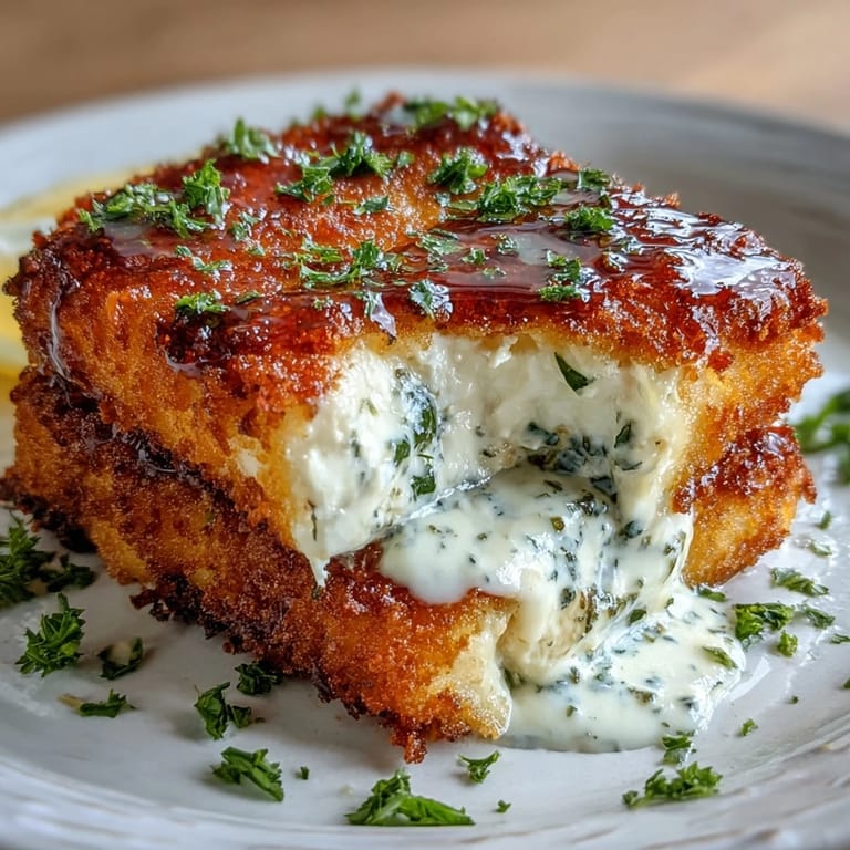 Golden panko-crusted feta cheese served with a drizzle of honey and fresh herbs for a savory-sweet appetizer.