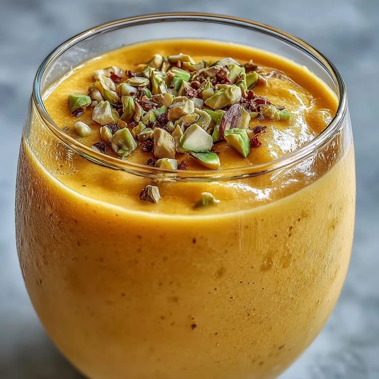 Taste of India in a glass: refreshing mango lassi smoothie with a hint of cardamom.