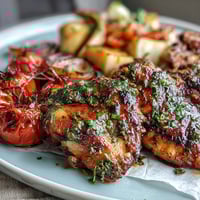 Spring Dinner Sheet Pan Chicken with Zucchini and Cherry Tomatoes, a colorful one-pan meal with juicy chicken, tender zucchini, and sweet tomatoes, baked to perfection.