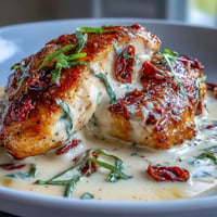 Creamy Marry Me Chicken with sun-dried tomatoes and Parmesan in a rich, garlicky sauce, served golden and sizzling.
